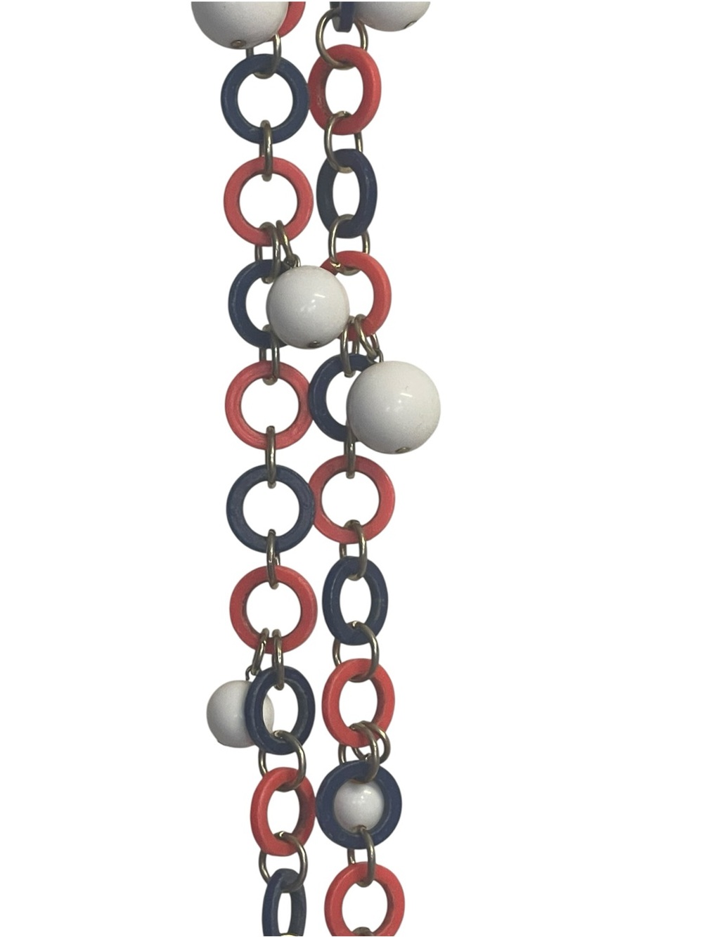 Vintage Red White & Blue Lucite Chain Link Beaded Necklace Mod Retro - Picture 2 of 7